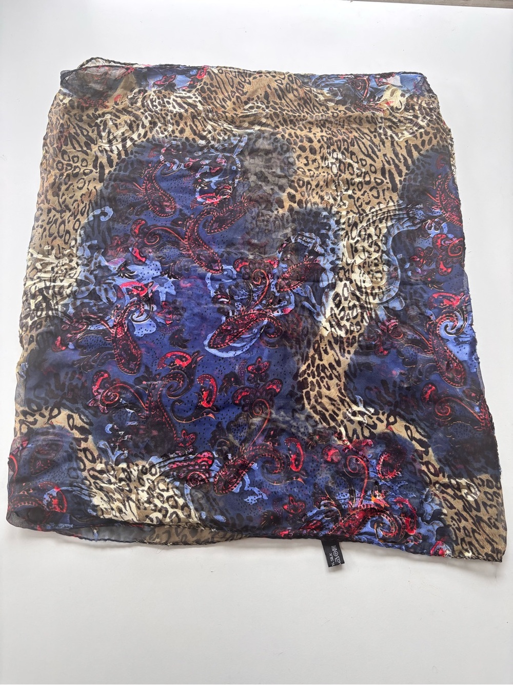 100% Silk Scarf Sheer Animal & Paisley Print